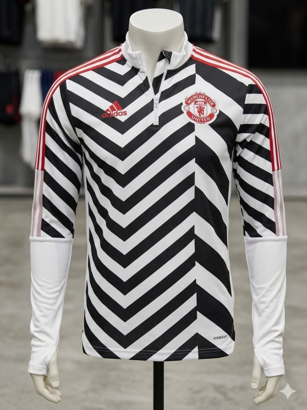 Adidas Manchester United Black & White Striped Training Top